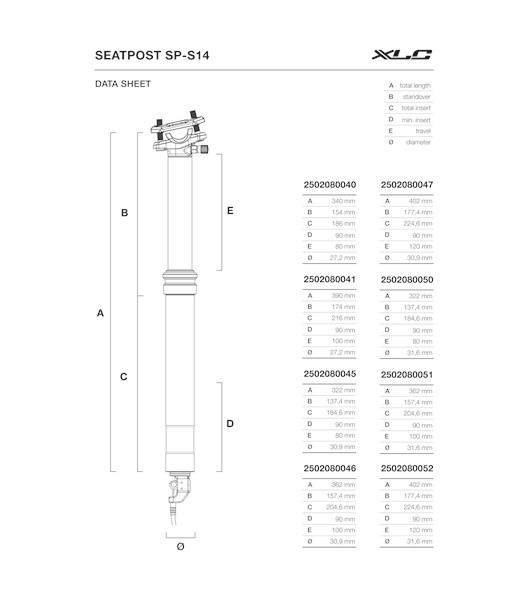 Susp. Dropper Post SP-S14, Ø31,6mm/362mm, 100mm